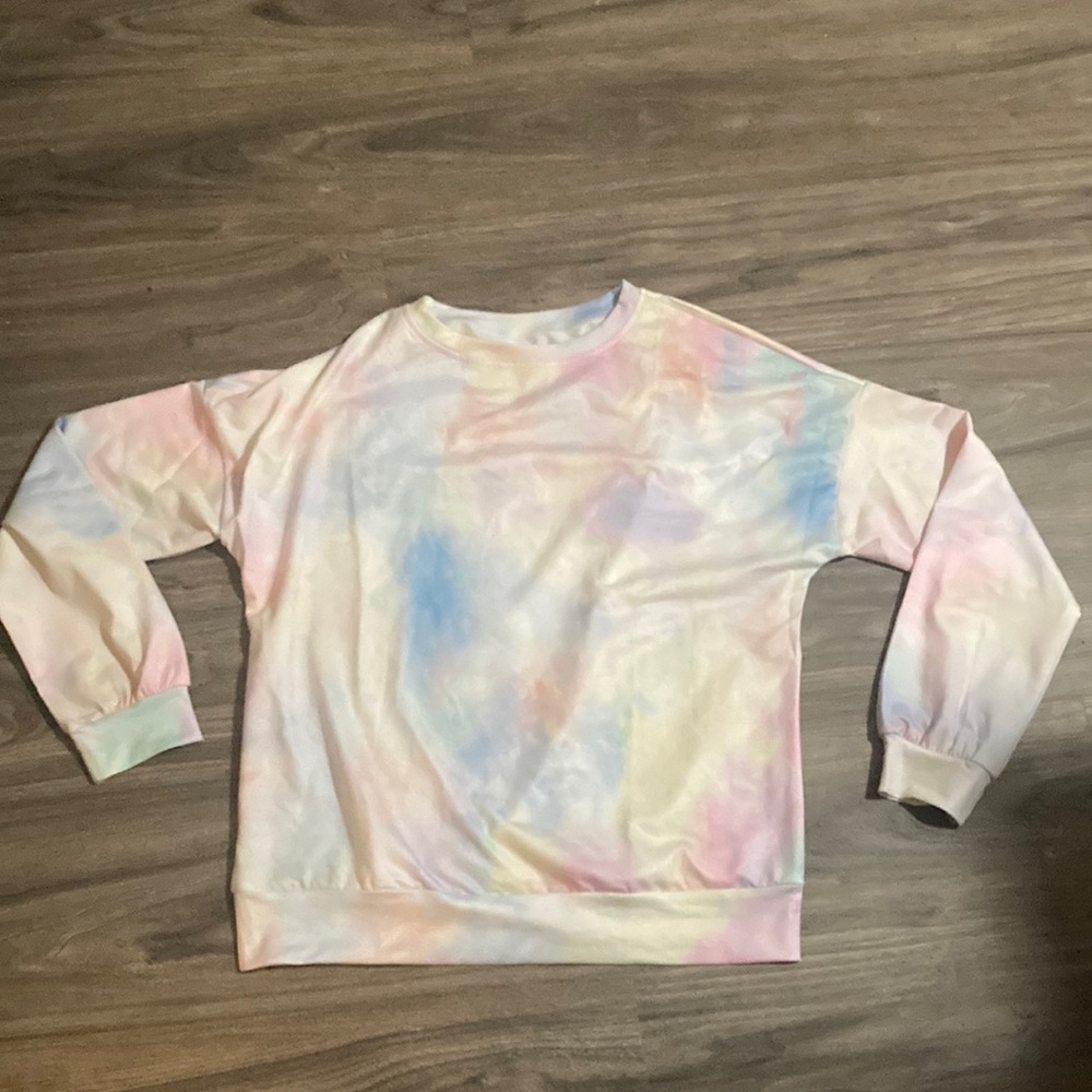 Vetinee Printed Tie Dye Sweatshirt Crewneck Long Sleeve Pullover Tops S
